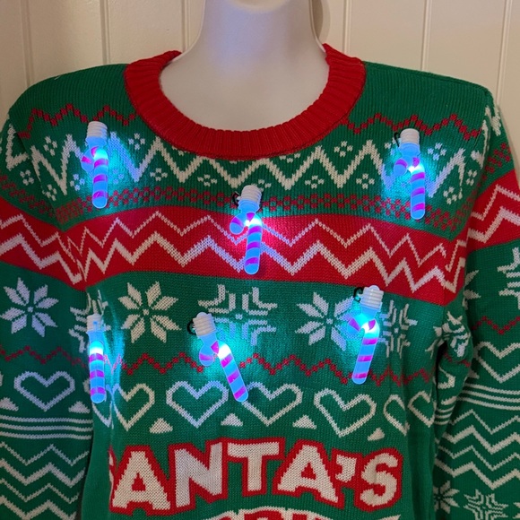 Green and Red Holiday Sweater with LED lights - Picture 3 of 6